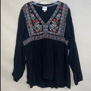Boho aesthetic Black shirt with colored embroidery shirt by Knox Rose